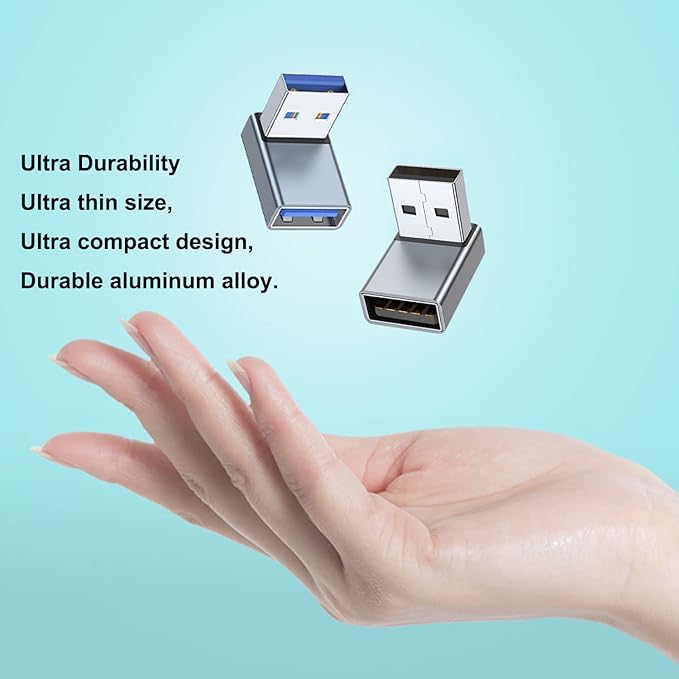 AreMe 90 Degree USB 3.0 Adapter 2 Pack, Up and Down Angle USB A Male to Female Converter Extender for PC, Laptop, USB A Charger, Power Bank and More (Grey)