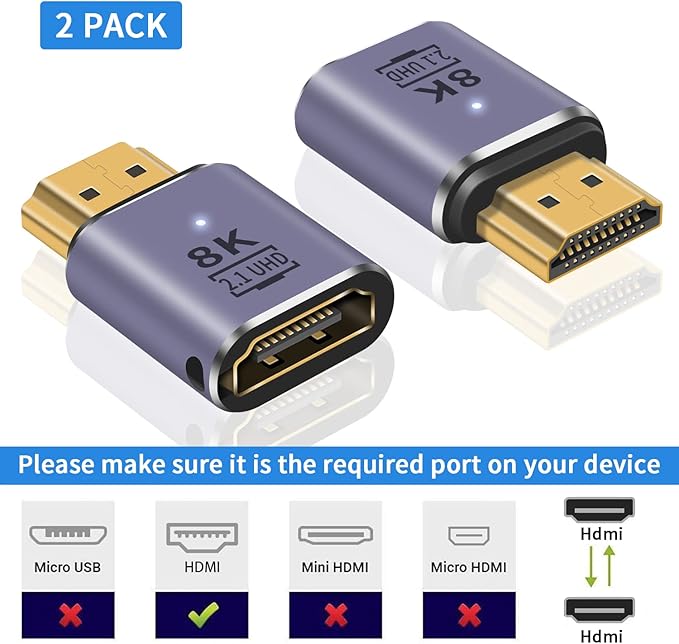 Poyiccot HDMI Extension Adapter 8K, UHD 48Gbps HDMI 2.1 Male to Female Adapter Connector Supports 8K@60Hz, 4K@120Hz, 3D HDR for Laptop,DVD,TV, Monitors,TV, PS5, 2-Pack