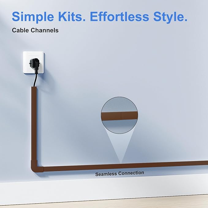 Yecaye Cord Hider, 113in Brown Cord Covers for Wires on Wall, One-Cord Cord Organizer, Easy Install Cable Management Kit, Cord Cover Home Office, W0.59in H0.4in, Brown