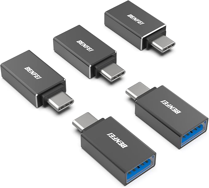 BENFEI 5 Pack USB C to USB 3.0 Adapter, USB C to A Male to Female Adapter Compatible with iPhone 15 Pro/Max, MacBook Pro/Air 2023, iPad Pro, iMac, S23, XPS 17, Surface Book 3 and More - Black
