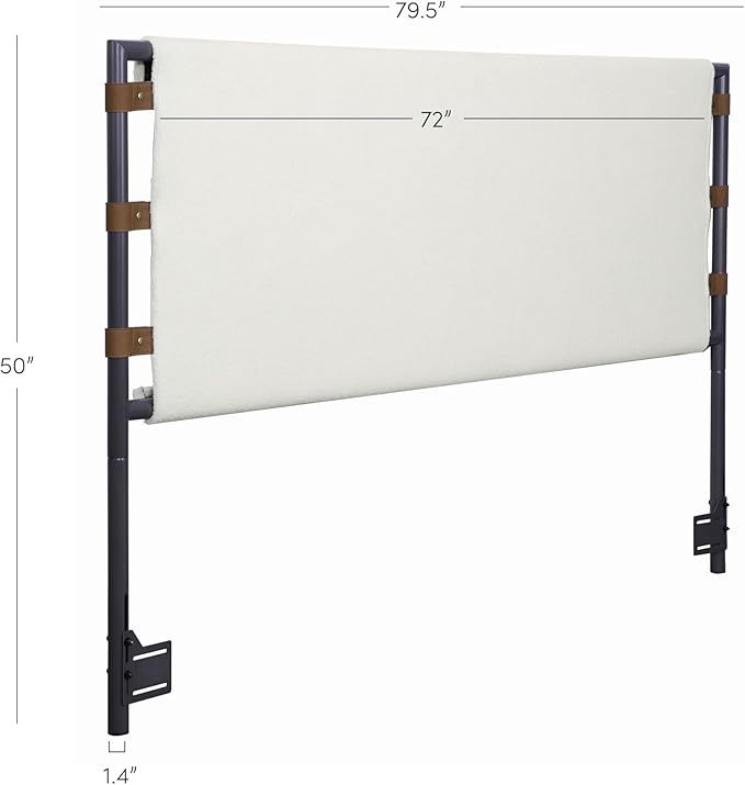 Nathan James Aspen Metal Boucle Fabric Wrapped Headboard, King, White/Gunmetal