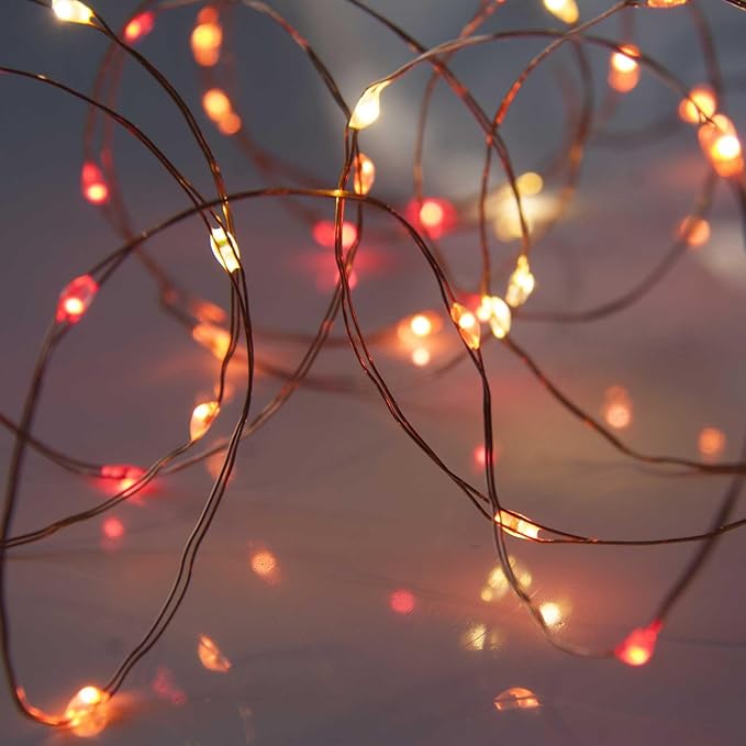 QBIS Battery Powered Fairy Lights for Halloween Decorations, 40 LEDs, Red, Orange, Yellow Battery Operated String Lights for Christmas, 6hr Timer Mode, Party, Bedroom, Dorm Lighting - 2 Pack