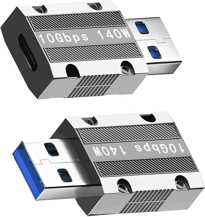 10Gbps USB C Female to USB Male Adapter, Zinc Alloy Type C to USB A Adapter High-Speed Data Transfer, USB3.1 Type C to Type A Charger Converter OTG Fast Charging Compatible(2Pack)