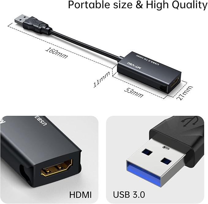 MT-VIKI USB 3.0 to HDMI Adapter, USB 3.0 to HDMI Male to Female Adapter, 1080P Compatible with Mac OS, Windows 10/8.1/8/7 (Uni-Directional) 2 Pack