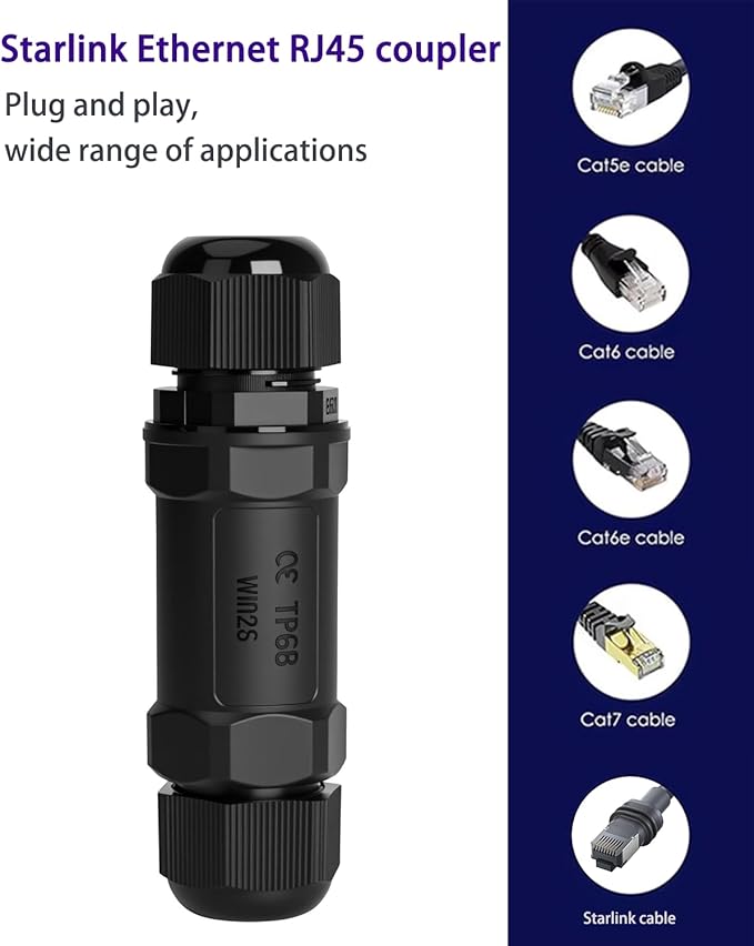 Starlink Ethernet Adapter Kit: IP68 Waterproof RJ45 Coupler for Starlink Cable/Cat7/Cat6/Cat5E/Cat5 Network LAN Cable Extender - Suitable for Repair and Extend Network Cables (Not lightning protected)