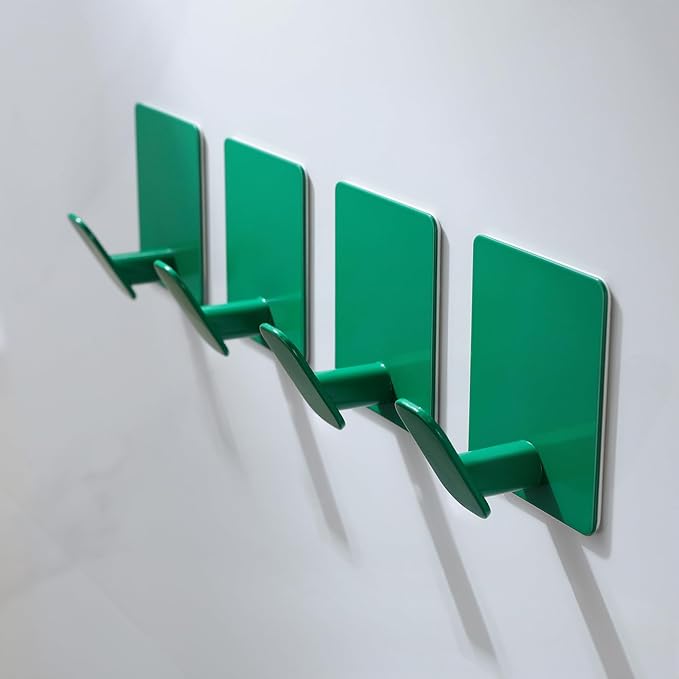 DELITON 4 Pack Colorful Hanging Hooks - Adhesive Green Cute Kids Wall Hooks for Hanging Towels, Robe, Coat, Decor Bathroom Organizer