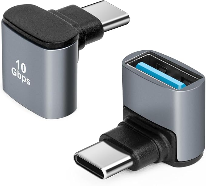 90 Degree USB C to USB 3.1 OTG Adapter (2 Pack), Right Angled USBC Type C Male to USB Female Adapter, 10G Data Transfer for Smartphone,Tablet, Laptop