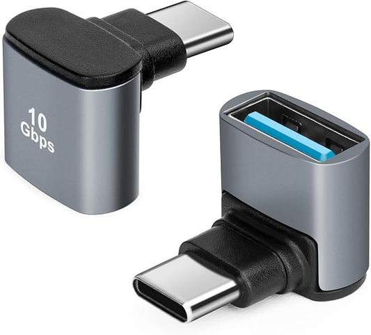 90 Degree USB C to USB 3.1 OTG Adapter (2 Pack), Right Angled USBC Type C Male to USB Female Adapter, 10G Data Transfer for Smartphone,Tablet, Laptop