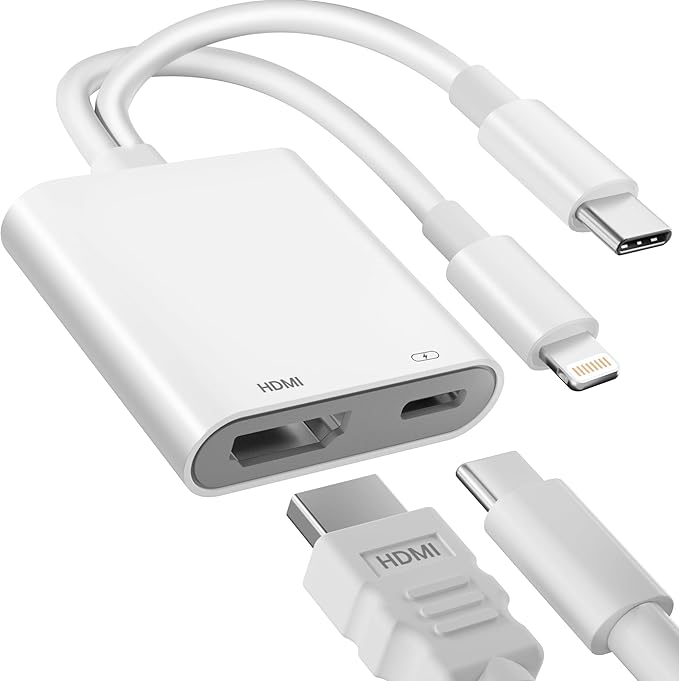 USB-C and Lightning to HDMI Adapter for iPhone to TV, 4K@60Hz MFi Certified Lightning to Digital AV Adapter with 100W Charging Port for iPhone 17 16 15 14/MacBook/iPad to HDTV/Projector/Monitor