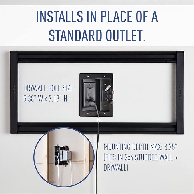 Legrand - On-Q in-Wall TV Cable Management Kit, Recessed Power & Low Voltage Bridge for TVs, UL Listed DIY Wire Hider Solution, HT2102WHV1, Black