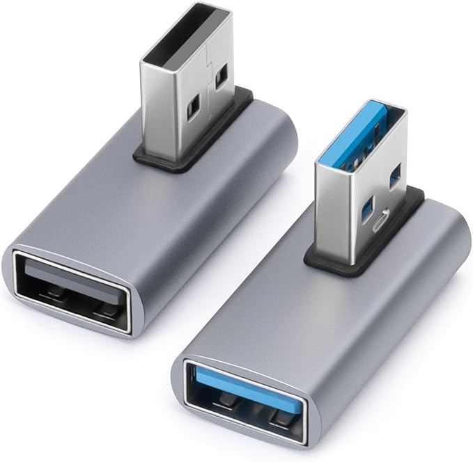 90 Degree USB3.0 Adapter (2 Pack), Left Angle and Right Angle 3.0 USB A Male to Female Converter Extender for PC, Laptop, USB A Charger, Power Bank and More, USB3.0 Expansion Adapter