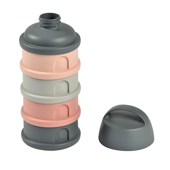 BEABA Formula and Snack Container, Baby Formula Dispenser, Toddler Baby Snack Storage Container, Holds up to 11 Doses of Milk Powder Per Compartment, Made in France, Rose