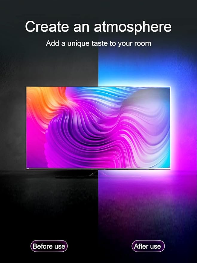 LED Backlight TV LED Strip Lights, 23ft RGB LED Lights with Remote, Music Sync Bluetooth APP Control, USB Powered for Bedroom/Gaming Room
