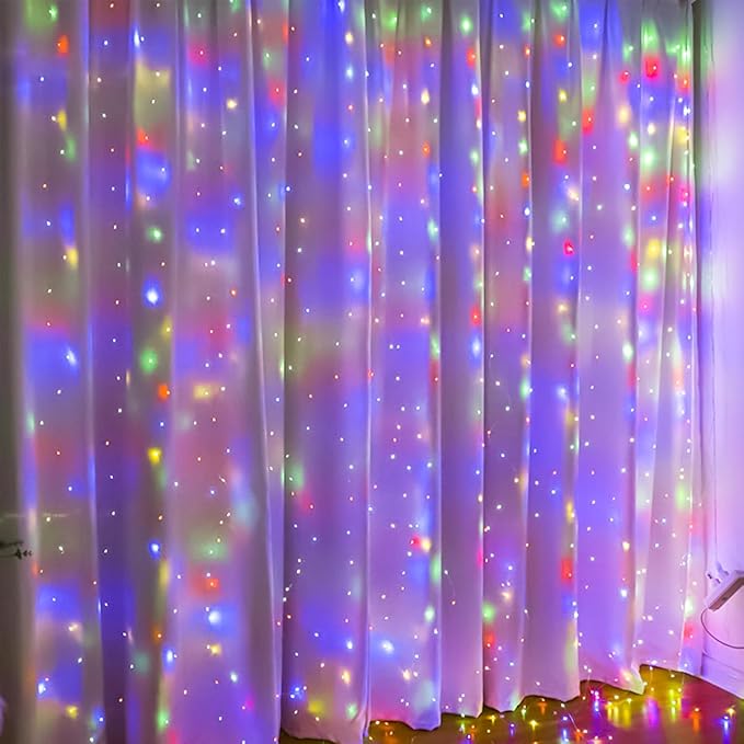 ZSJWL 300 LED Multicolor Curtain Fairy Lights with Remote, 8 Modes 9.8 × 9.8 Ft Waterproof USB Plug in Copper Wire Lights for Bedroom Window Chrismas Wedding Party