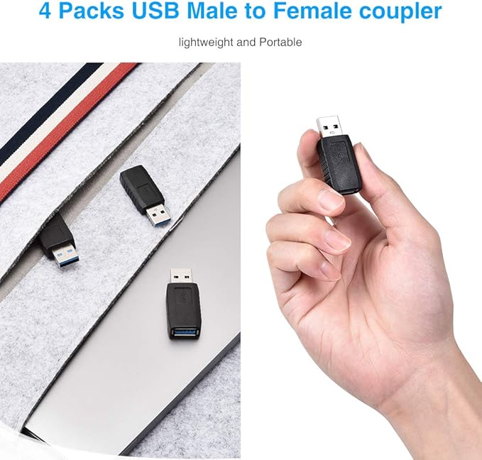 ELUTENG USB Coupler Male to Female 4Packs USB 3.0 Type A Adapter Superspeed 5Gbps USB Port Extension Connector Bridge Compatible with Laptop Computer Hard Drive Printer Camera