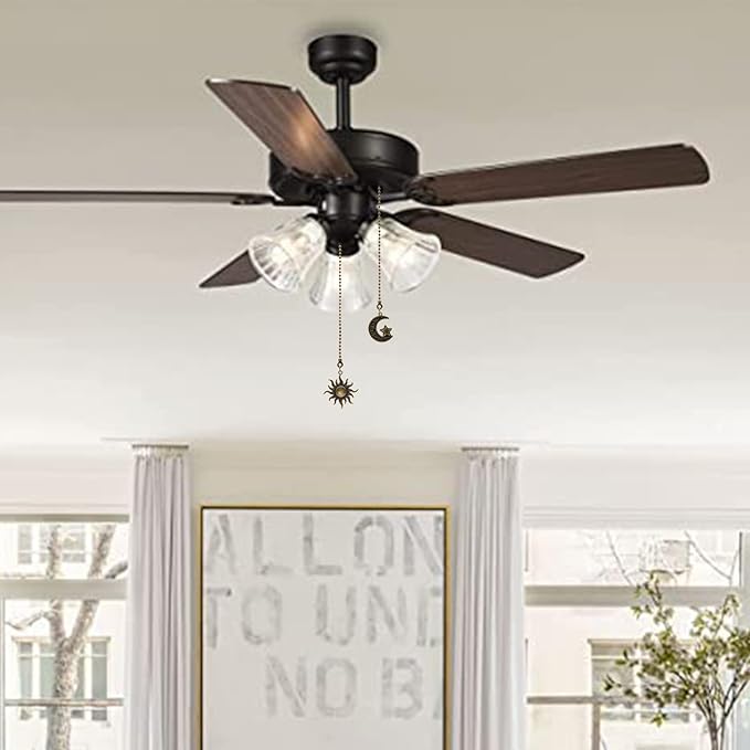 Ceiling Fan Pull Chain Set Decorative Totem Bohemia Pull Chain Pendant Extension 12 Inches Lighting Fan Beaded Ball Fan Pull Chain Extender Ornament with Connector Moon and Sun (Bronze)