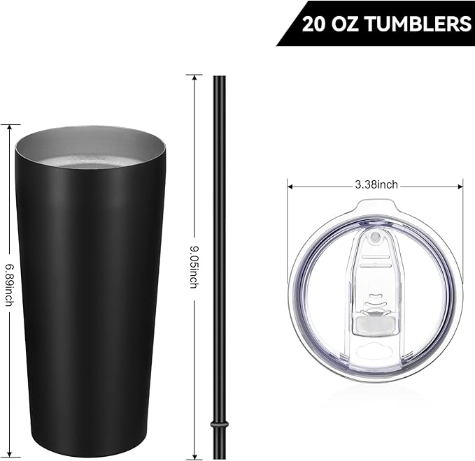 VEGOND 20oz Tumbler Bulk with Lid and Straw 12 Pack, Stainless Steel Vacuum Insulated Tumbler, Double Wall Coffee Cup Travel Mug, Black