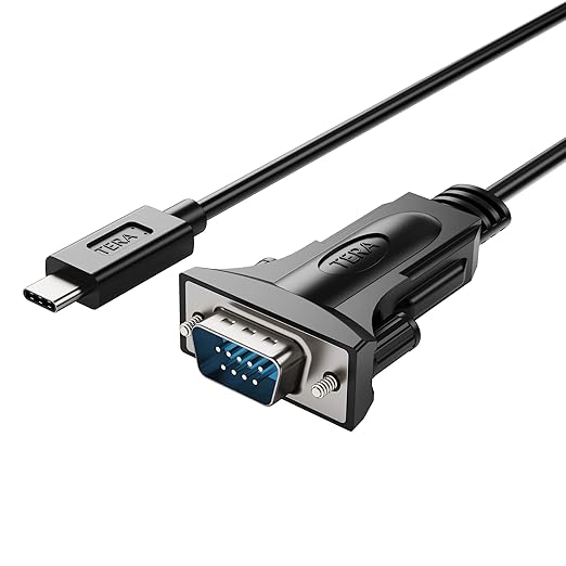 Tera Grand - USB C to RS232 Serial DB9 Adapter Cable with Thumbscrews and FTDI chipset, Supports Windows 11, 10, 8, 7, Vista, XP, 2000, 98, Linux and Mac, 6 Ft