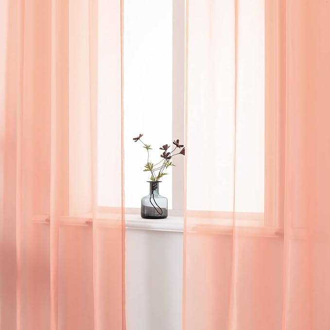DUALIFE 2 Panels Pink Sheer Curtains 120 Inch Length for Girls Kid Room - Bed Canopy Voile Drape Curtains for Wedding Party Backdrop,52 Wide by 120 Long