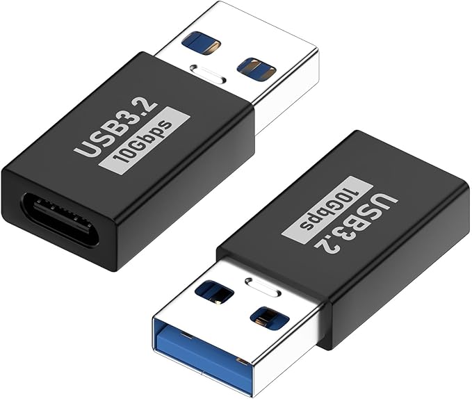 USB C Male to USB 3.2 Female Adapter, USB-C to USB-A Adapter [2-Pack] for Charging, 10Gbps Data Transfer and OTG - Black