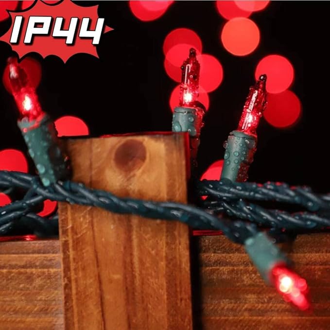 LAMPHOME Super-Bright Extendable RED Christmas Lights Decoration 300 Lights 63.8ft(2pk of 150L) UL Certified Mini Bulb String Lights Set for Outdoor Christmas Tree Garden Holiday Party Patio Decor