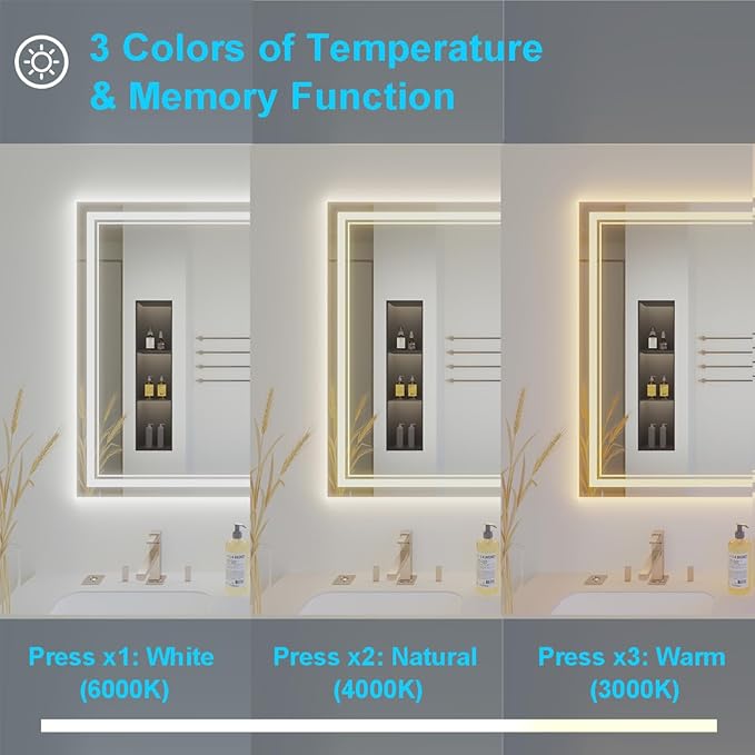 40x32 Inch LED Mirror for Bathroom, Rectangle Lighted Bathroom Mirrors Wall Mounted for Vanity Restroom Bedroom Frameless Modern Design with Backlit & 2 Front Lit, Anti-Fog, Dimmable, 1 Minute Install