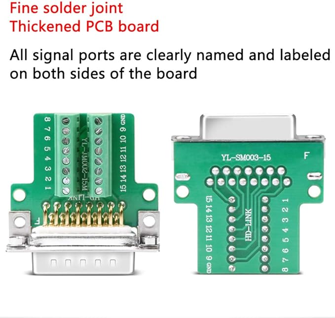 DB15 Solderless Serial to 15-pin Port Terminal Adapter Connector Breakout Board with Case Long Bolts Nuts (Male+Female)