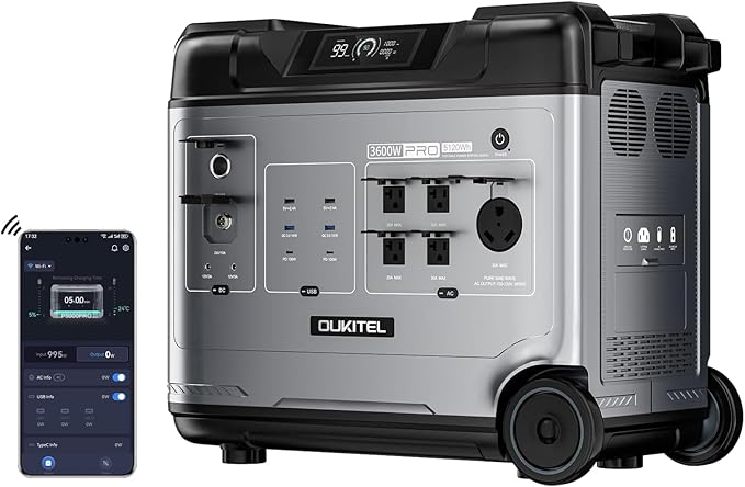OUKITEL Portable Power Station P5000 Pro, 5120Wh Large Capacity Solar Generator, 5x3600W AC Output(5000W Surge), 2.8H Fully Charged, 1000W MPPT Solar for Emergency, Home Backup, RV, Camping