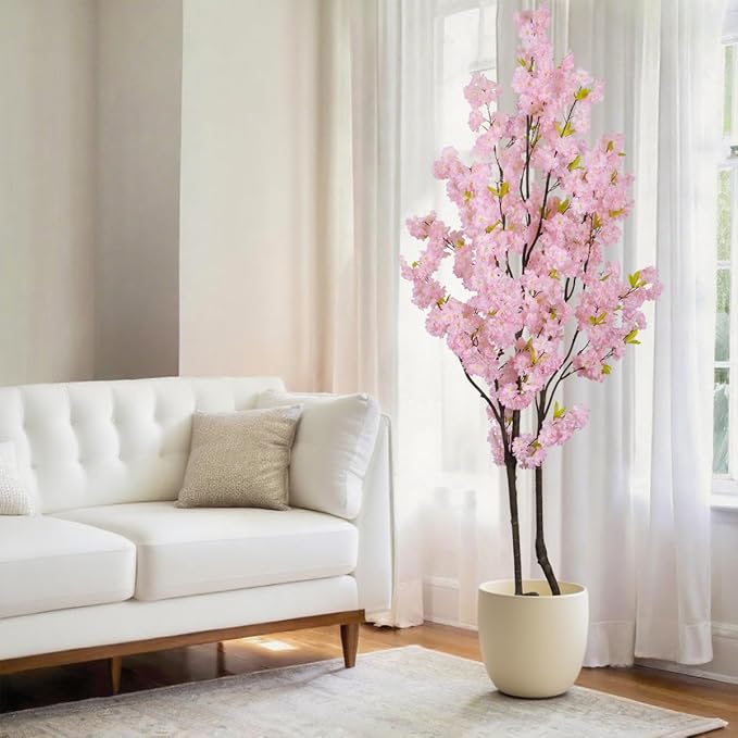 7.2ft Tall Pink Faux Cherry Blossom Tree for Home Decor, Likelike Artificial Silk Flower Cherry Branches Tree Indoor Outdoor, Sakura Tree Realistic Fake Flowering Plant for Living Room Wedding Office
