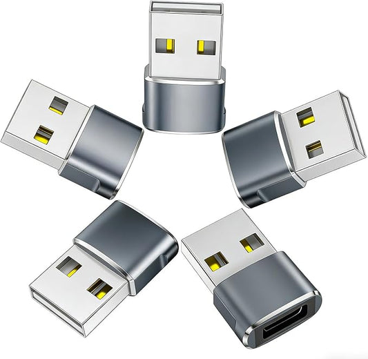 Herfair USB A to C Adapter 5Pack USB-C Female to USB Male Adapter Charger Converter Compatible with iPhone 11 12 13 14 15 16 17 Pro Max,iPad Pro Air 4 Mini 6,Galaxy S25 S24 S23 S22,Pixel