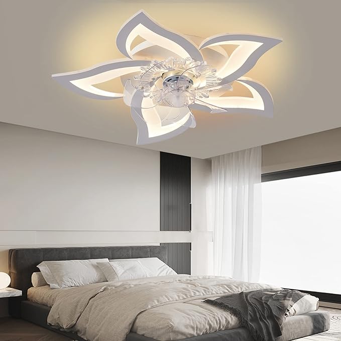 Low Profile Ceiling Fan with Lights,110v Modern Dimmable Flower Shape, Remote Control/app Control,Timing 6 Gear Speeds Fan Ceiling Lamp.