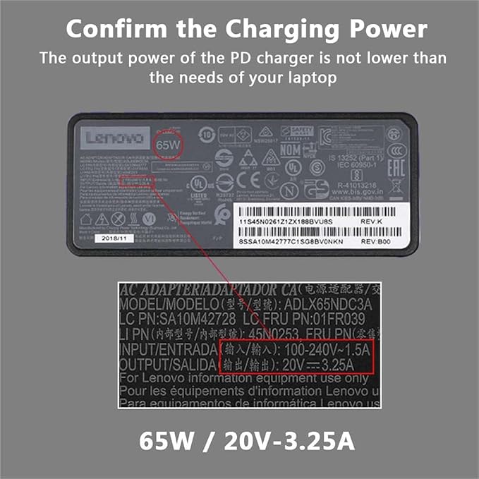 USB C to Slim Laptop Charging Cable Adapter Female Type C to DC Converter 0.8ft 100W PD Power Charger Supply Cord for Lenovo Yoga 510 Ideapad 710S P/N: ADLX65CCGU2A, 5A10K78761 (4.0 x 1.7mm Generic)