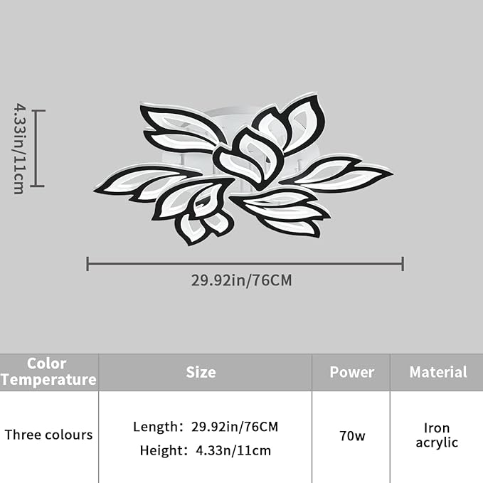 Garwarm LED Ceiling Light, Dimmable Modern Flower Shape Flush Mount Ceiling Lamp, 75W Acrylic Petals Ceiling Chandelier Lighting with Remote Control for Living Room Bedroom Dining Room (Black)