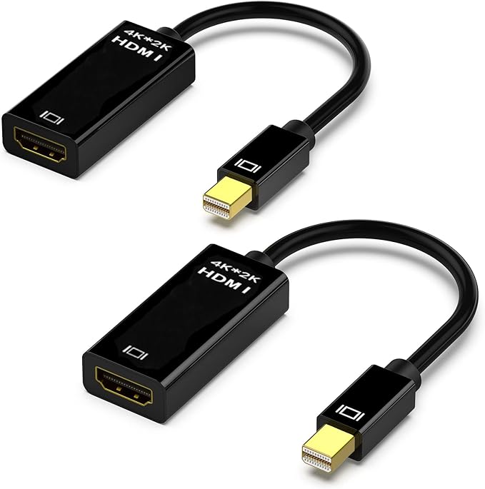 Mini DisplayPort to HDMI Adaptor 2 Pack Mini DP Compatible with Thunderbolt to HDMI 4Kx2K Converter Gold-Plated Cord for MacBook Pro MacBook Air Mac mini Microsoft Surface Pro 3/4/5/6 (2K/4K)