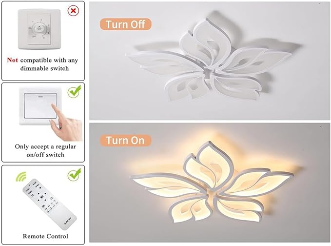 Garwarm Modern Ceiling Light,23.6” Dimmable LED Chandelier Flush Mount Ceiling Lights,Remote Control Acrylic Leaf White Lamp Fixture for Living Room Dining Room Bedroom 60W