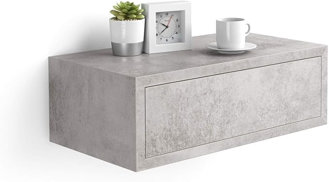 Mobili Fiver, Riccardo Floating nightstand, Concrete Effect, Grey, Made in Italy