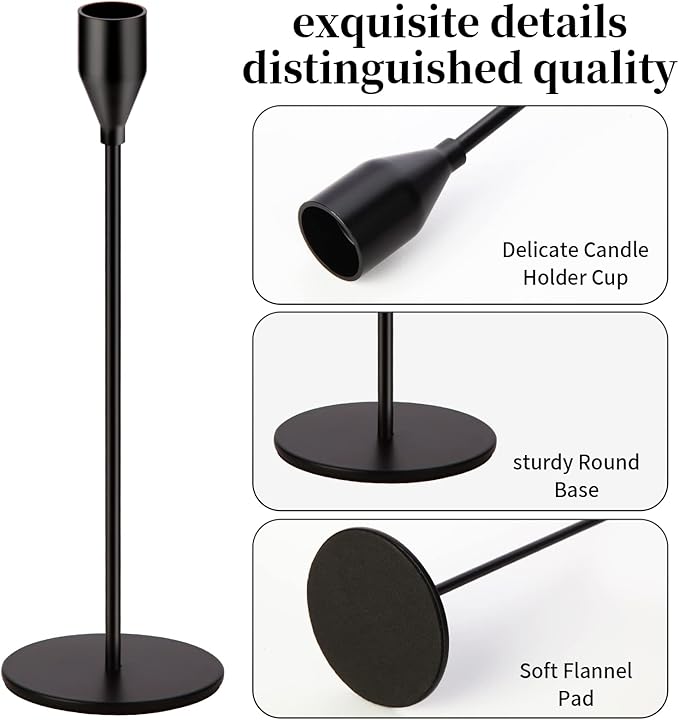 Matte Black Candle Holders Black Candlestick Holders Metal Candle Holder for Wedding, Dinning, Party, Fits 3/4 inch Thick Candle&Led Candles (Set of 6 Pcs)