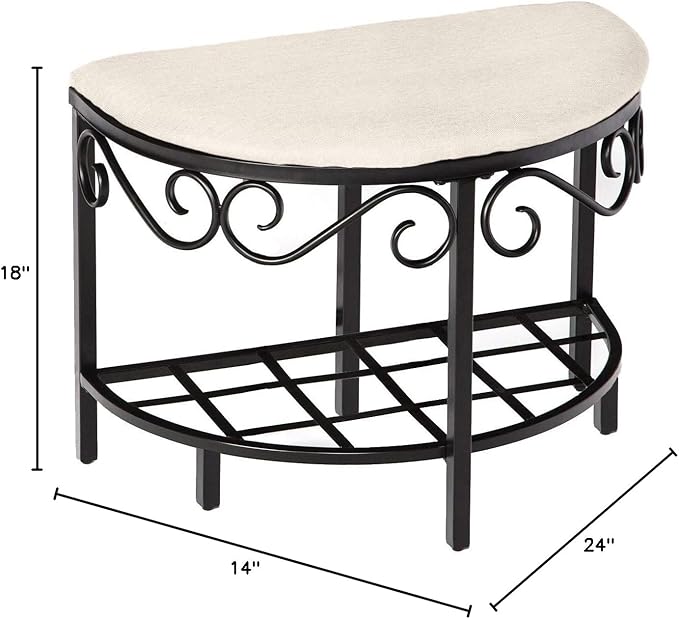 Mango Steam Half Moon Shoe Bench - Vanity Seat/Dressing Stool/Makeup Chair - White