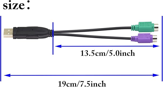zdyCGTime USB to PS2 Adapter, Keyboard Mouse Converter, MD6 Female Splitter, 19CM, Black, Supports Win98/ME/2000/XP/7/8/8.1