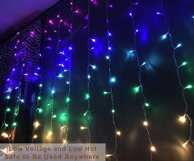 Rainbow Fairy String Curtain Lights with Remote, Twinkle LED Ombre Light Curtain for Girls Room, Bedroom, Teen Room, Kid's Room, Unicorn Theme, Party, Christmas Décor Gift (Rainbow)