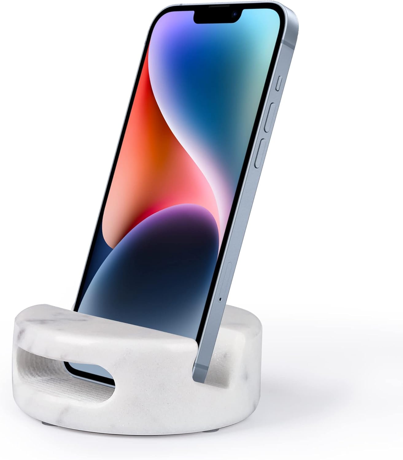 Elegant White Marble Phone Stand with Sound Amplification, Round Holder for Desk, Kitchen, Bathroom, and Bedside