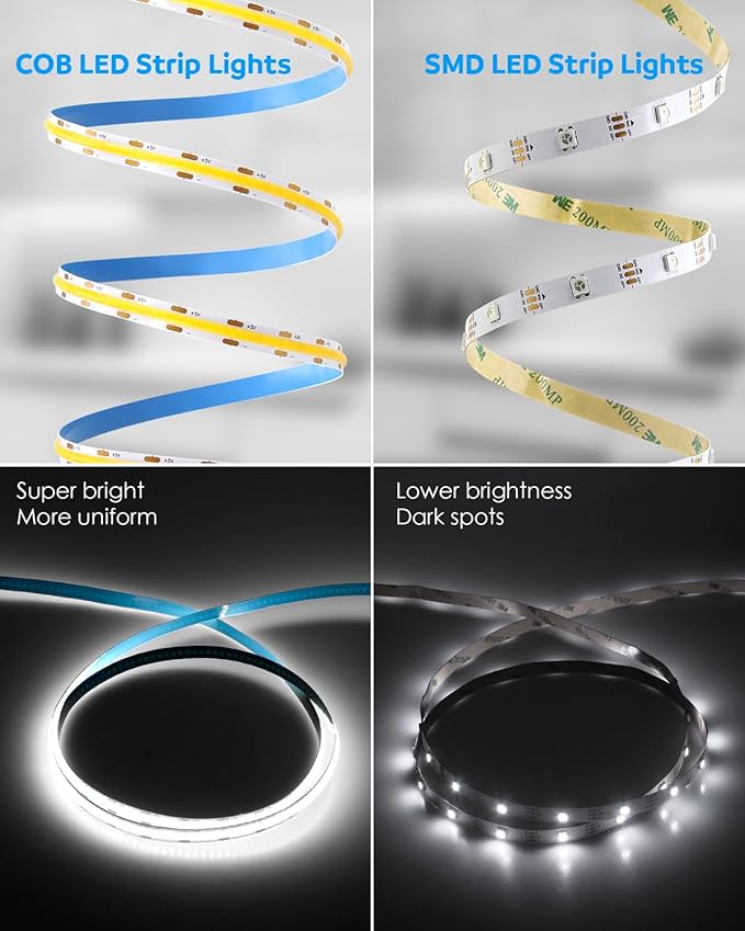 Aclorol USB COB LED Strip Lights for TV 5V USB Powered LED Tape Lights Daylight White 6.56FT 320Leds/M 6000K COB Flexible Light Strip TV Led Backlight for Bedroom Under Cabinet Kitchen DIY