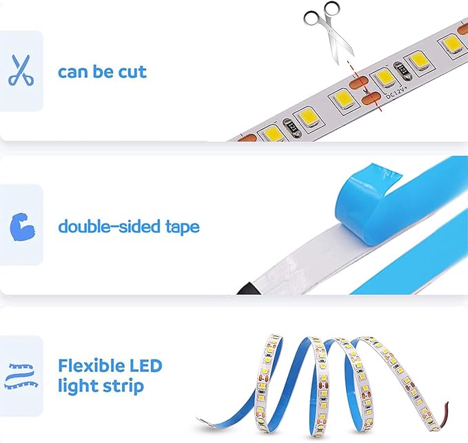 12V 5M/16.4ft LED Strip Light Natural White 4000K 600LEDs Flexible SMD2835 High Brightness No-Waterproof IP20 LED Tape Lights for Bedroom Kitchen Party etc(No Power Supply)