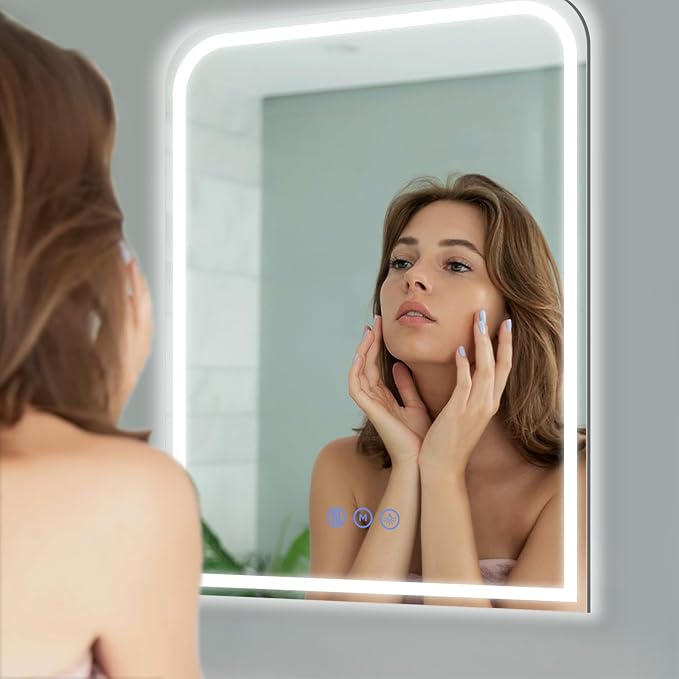 LED Bathroom Mirror, 24"x 32" LED Mirror with Lights for Bathroom, Lighted Vanity Mirrors for Wall, Anti-Fog, Dimmable, Tempered Glass, Memory Function, 3 Colors, Safe Use (White)