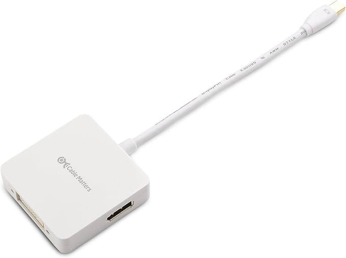 Cable Matters Mini DisplayPort to HDMI Adapter with DisplayPort and DVI 3-in-1 Adapter in White Thunderbolt and Thunderbolt 2 Port Compatible Supporting 4K Resolution via HDMI andDisplayPort