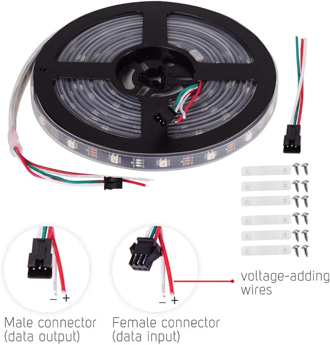BTF-LIGHTING WS2812B RGB ECO LED Strip, Chasing Effects 5050SMD Individually Addressable 16.4FT 30Pixels/m 150Pixels Flexible Dream Color IP67 for Bedroom DIY Projects DC5V(No Adapter or Controller)