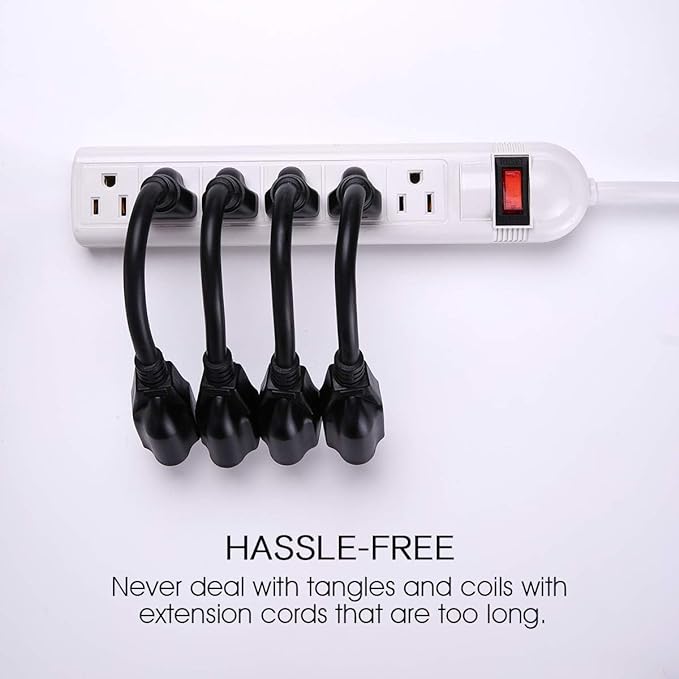 [ETL Listed] Miady Short Power Extension Cord Outlet Saver, 16AWG/13A, 3 Prong (4 Pack, Black, 8 Inch)