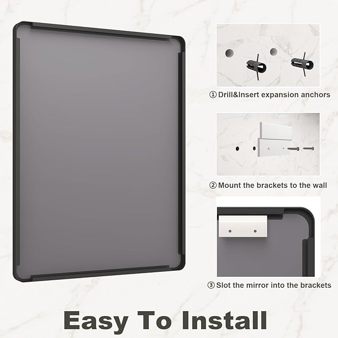 60x36 Inch Black Framed Bathroom Mirror for Wall, Large Matte Black Bathroom Vanity Mirror, Rounded Rectangle Mirror, Anti-Rust, Shatterproof, Hangs Horizontally or Vertically