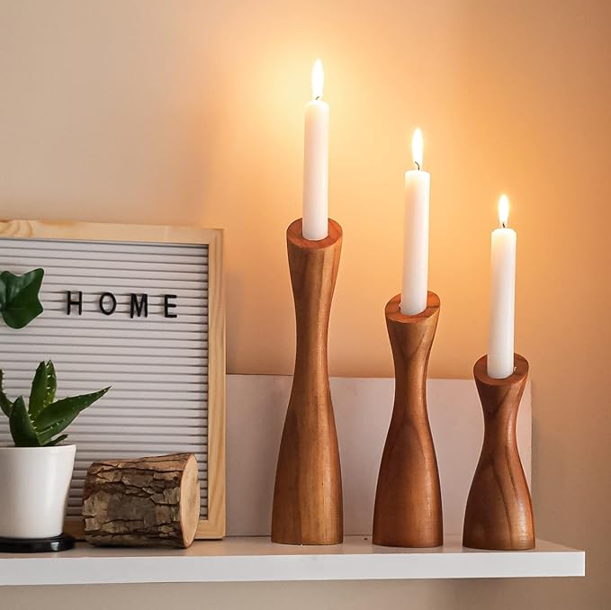 OLEEK Wooden Taper Candle Holders - Woods Taper Candle Holders for Table Centerpiece - Wood Candlestick Holders (9", 8", 6") Wooden Candlestick Holder for 7/8" candlesticks - Candlestick Holders Wood