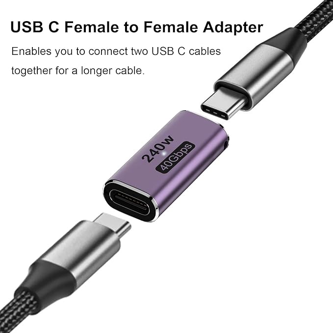 AreMe 240W USB C Adapter (2 Pack), USB Type C Female to Female 40Gbps Coupler Connector for Thunderbolt, Switch, MacBook, Laptop, Tablet, Phone